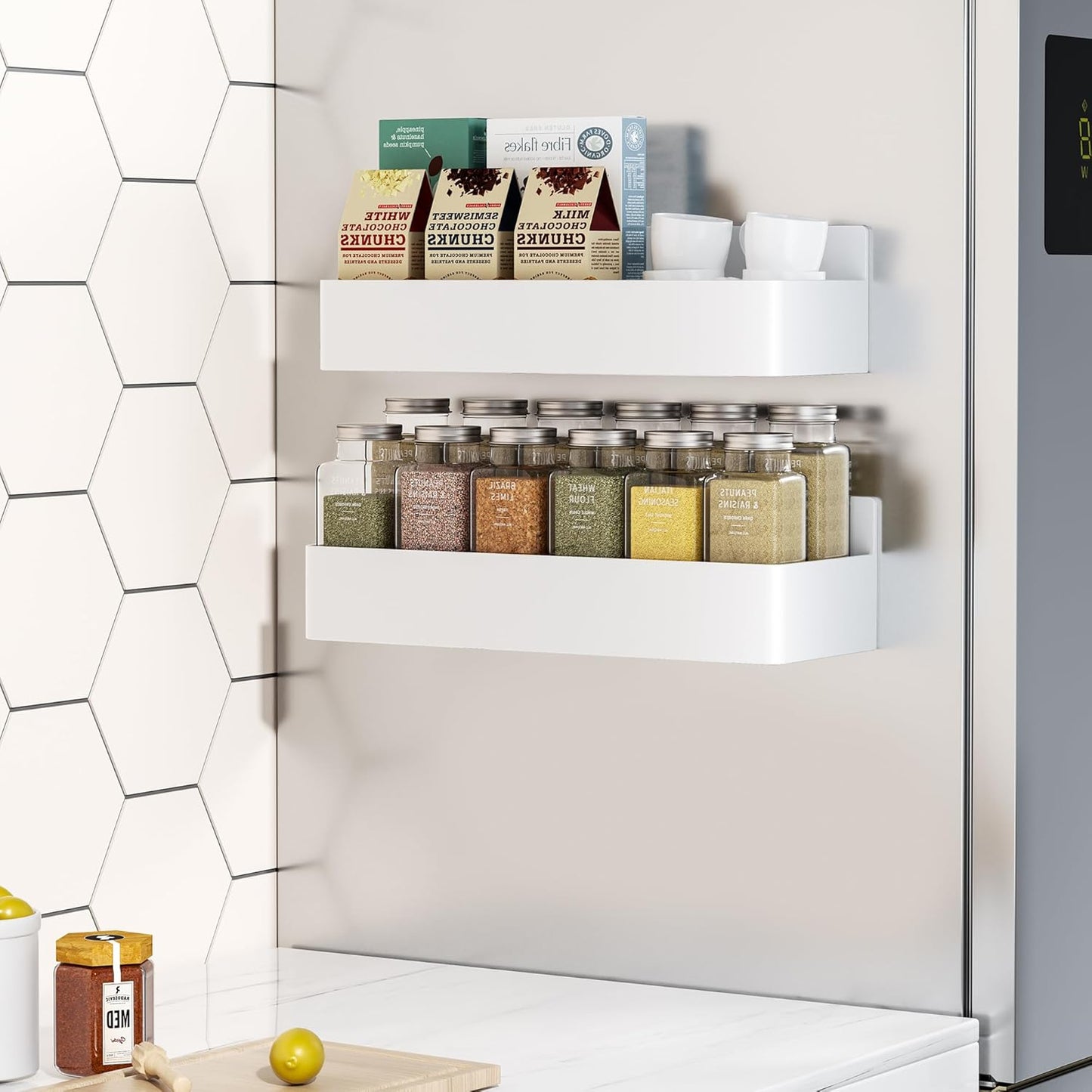 Magnetic Spice Rack for Refrigerator, Kitchen Organizer and Storage Shelf, Black (4 Pack)…