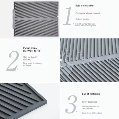 1PC Silicone Kitchen Drain Mat Non-Slip Drying Pad for Pots Dishes & Utensils Heat-Resistant Tableware Coaster