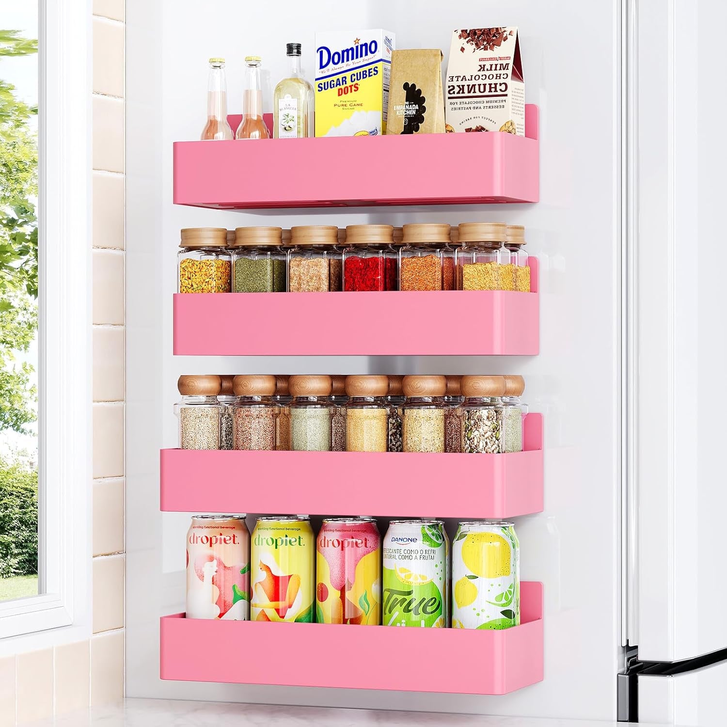Magnetic Spice Rack for Refrigerator, Kitchen Organizer and Storage Shelf, Black (4 Pack)…