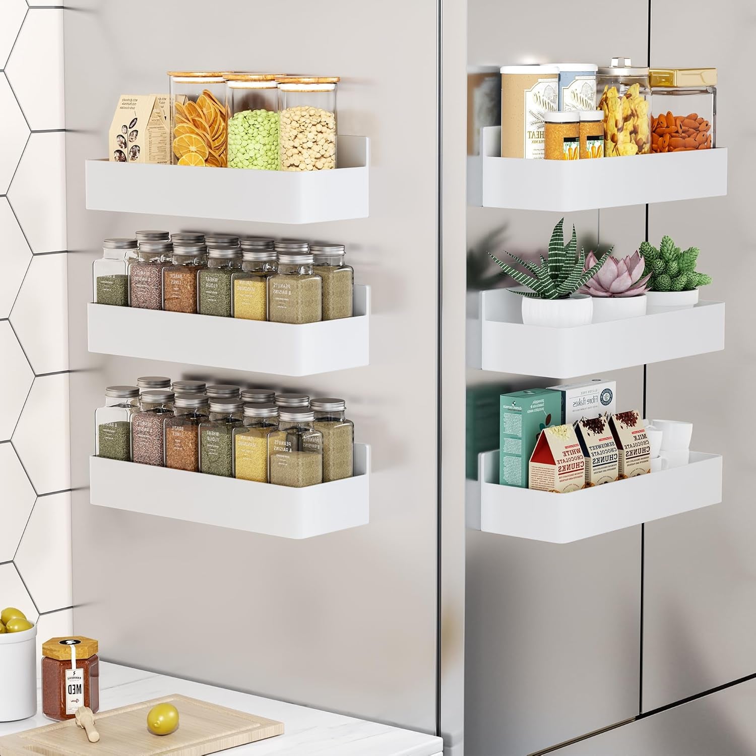 Magnetic Spice Rack for Refrigerator, Kitchen Organizer and Storage Shelf, Black (4 Pack)…