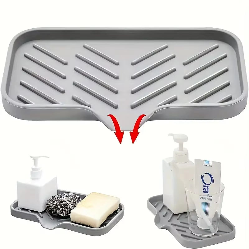 Silicone Faucet Mat Kitchen Sink Tray Soap Dispenser Sponge Drain Pad Sink Splashdrying Mat Countertop Storage Tray Soaptray