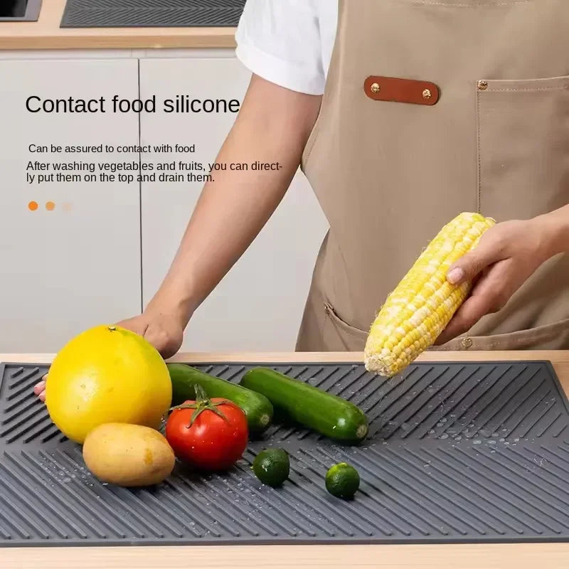 1PC Silicone Kitchen Drain Mat Non-Slip Drying Pad for Pots Dishes & Utensils Heat-Resistant Tableware Coaster