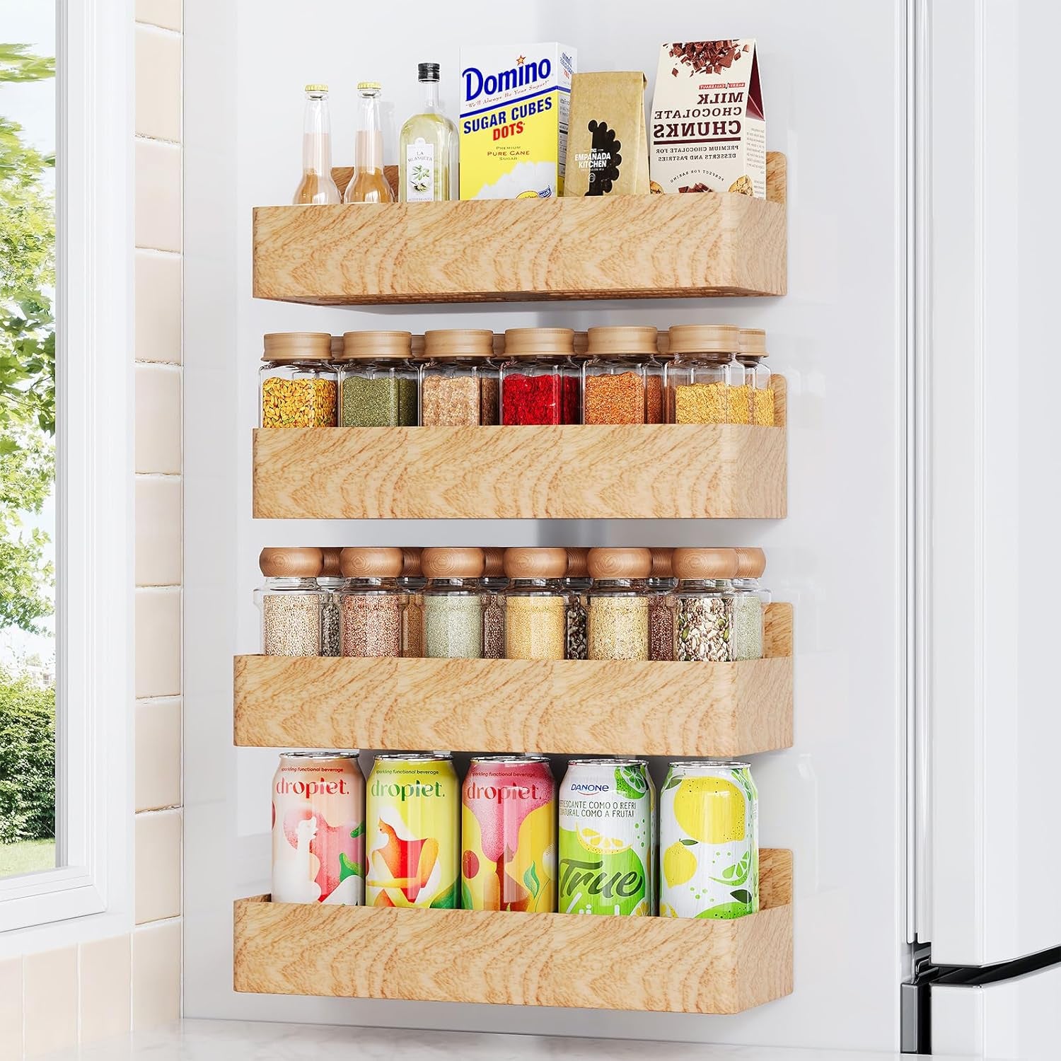 Magnetic Spice Rack for Refrigerator, Kitchen Organizer and Storage Shelf, Black (4 Pack)…