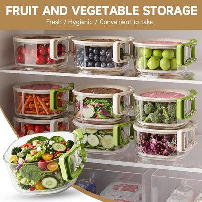 Fruit Vegetable Washing Bowl with Strainer, Multifunctional Produce Washer, Berry Container, Lettuce Keeper for Fridge Refrigerator Organization, Portable Strainers and Colander for Kitchen